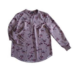Hilary Radley Blouse Women's V-Neck Long Sleeve Floral Mauve Pink, Size L